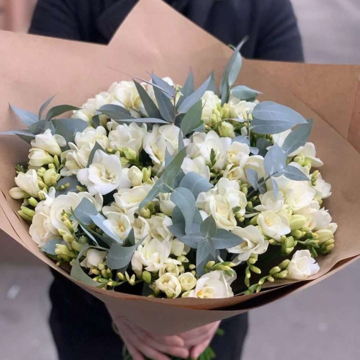 51 фрезия с эвкалиптом в Петрозаводске