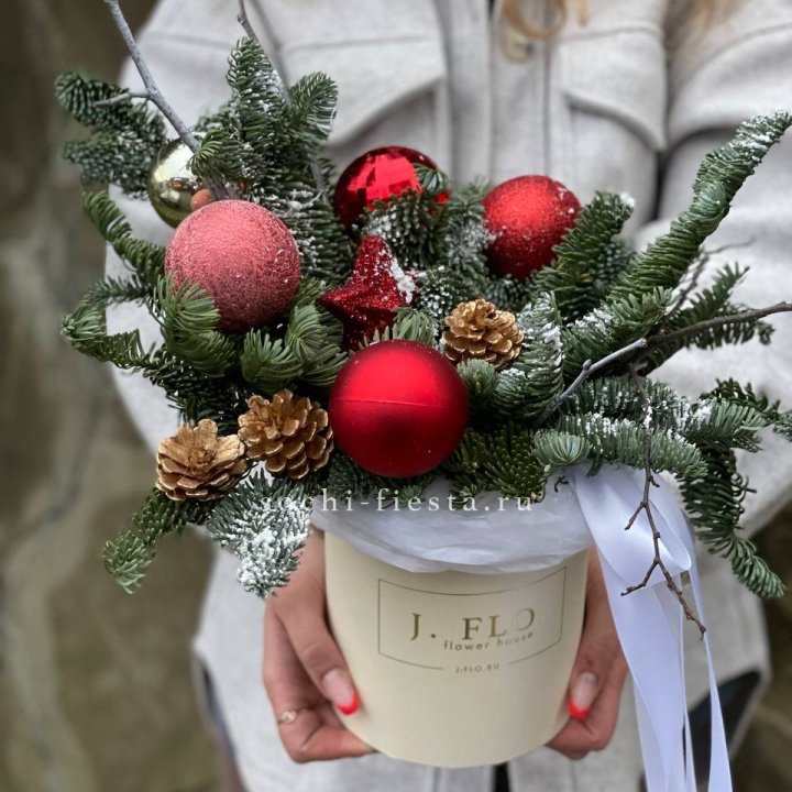 Новогодняя композиция в коробке ред в Петрозаводске