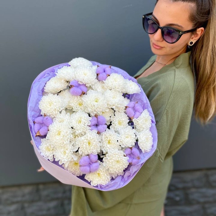  Букет  хризантем и хлопка в Петрозаводске