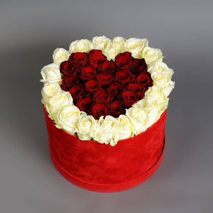 39 красных и белых роз в цилиндре в Петрозаводске