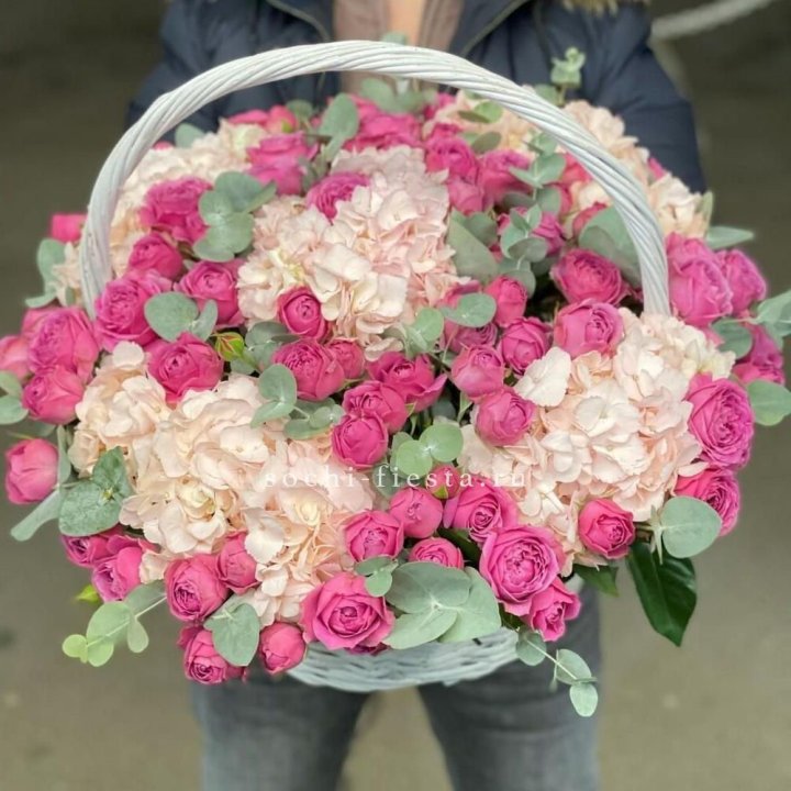 Корзина с гортензией и Мисти Баблс в Петрозаводске