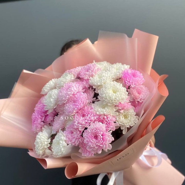  Букет бело-розовых хризантем  в Петрозаводске