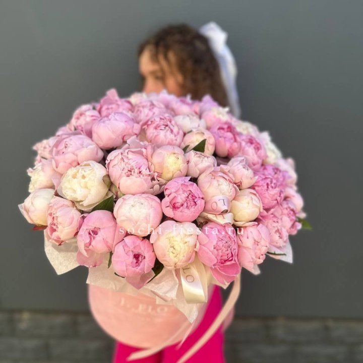 51 нежных пионов  в цилиндре в Петрозаводске