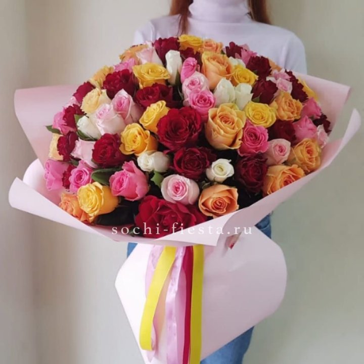 101 роза Кенийский микс "Нежность" в Петрозаводске